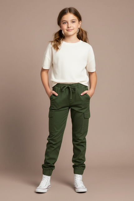 Pantalon Parachute Vert Cargo Coton Enfant