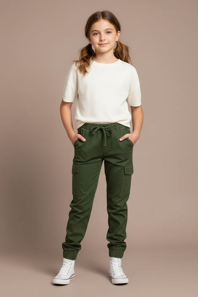 Pantalon Parachute Vert Cargo Coton Enfant