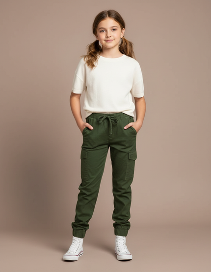 Pantalon Parachute Vert Cargo Coton Enfant