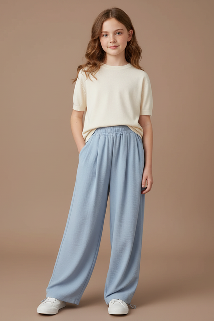 Pantalon Parachute Bleu Ciel Ample Fluide Élastique Casual - Viscose