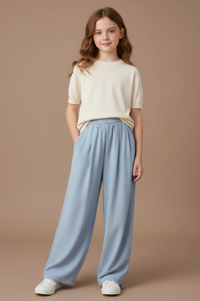 Pantalon Parachute Bleu Ciel Ample Fluide Élastique Casual - Viscose