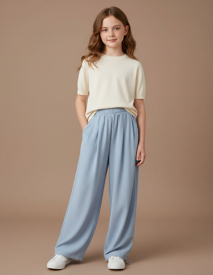 Pantalon Parachute Bleu Ciel Ample Fluide Élastique Casual - Viscose