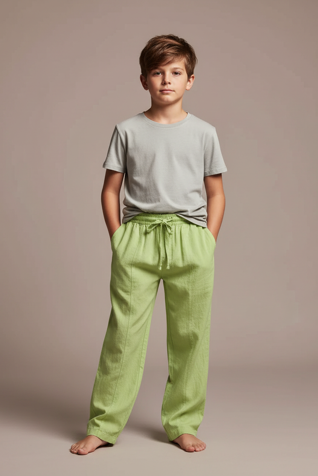 Pantalon Parachute Vert Lin Ample Enfant Décontracté