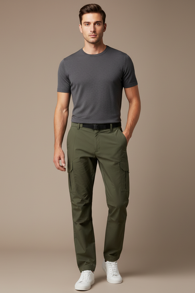 Pantalon Parachute Vert Cargo Décontracté Homme Coton