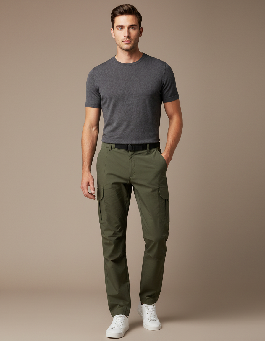 Pantalon Parachute Vert Cargo Décontracté Homme Coton