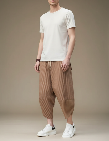 Pantalon Parachute Marron Plissé Ample Décontracté Homme - Maille