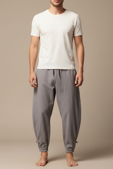 Pantalon Parachute Homme Gris Resserré Aux Chevilles - Lin