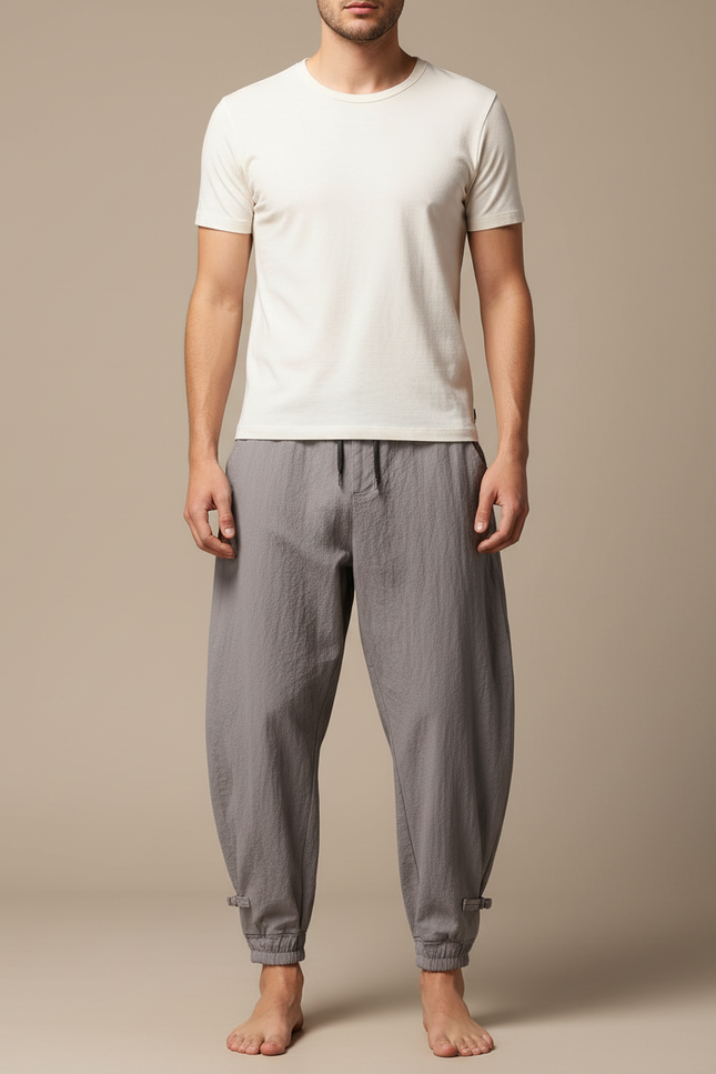 Pantalon Parachute Homme Gris Resserré Aux Chevilles - Lin