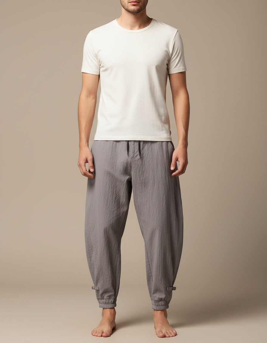 Pantalon Parachute Homme Gris Resserré Aux Chevilles - Lin