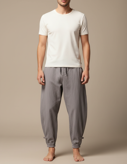Pantalon Parachute Homme Gris Resserré Aux Chevilles - Lin