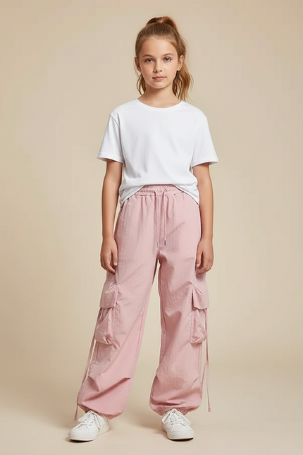 Pantalon Parachute Fille Cargo Nylon Streetwear - Rose Polyester