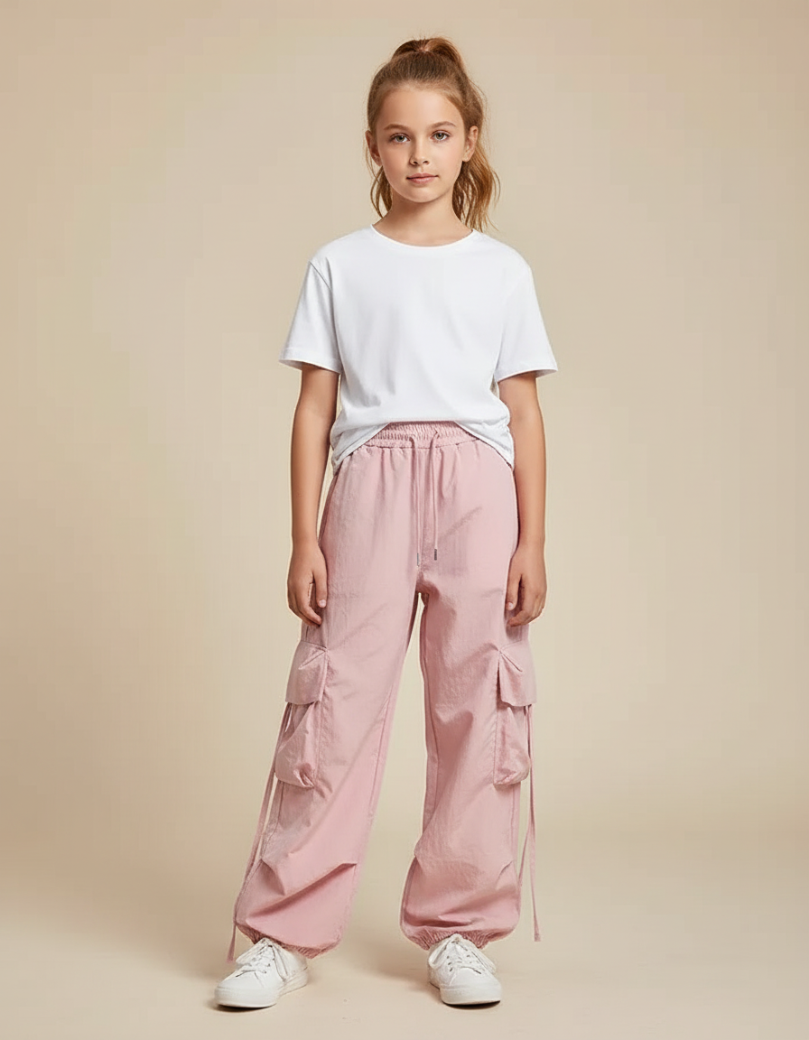 Pantalon Parachute Fille Cargo Nylon Streetwear - Rose Polyester