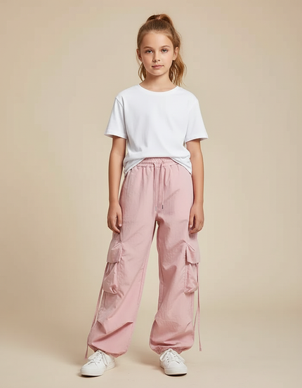 Pantalon Parachute Fille Cargo Nylon Streetwear - Rose Polyester