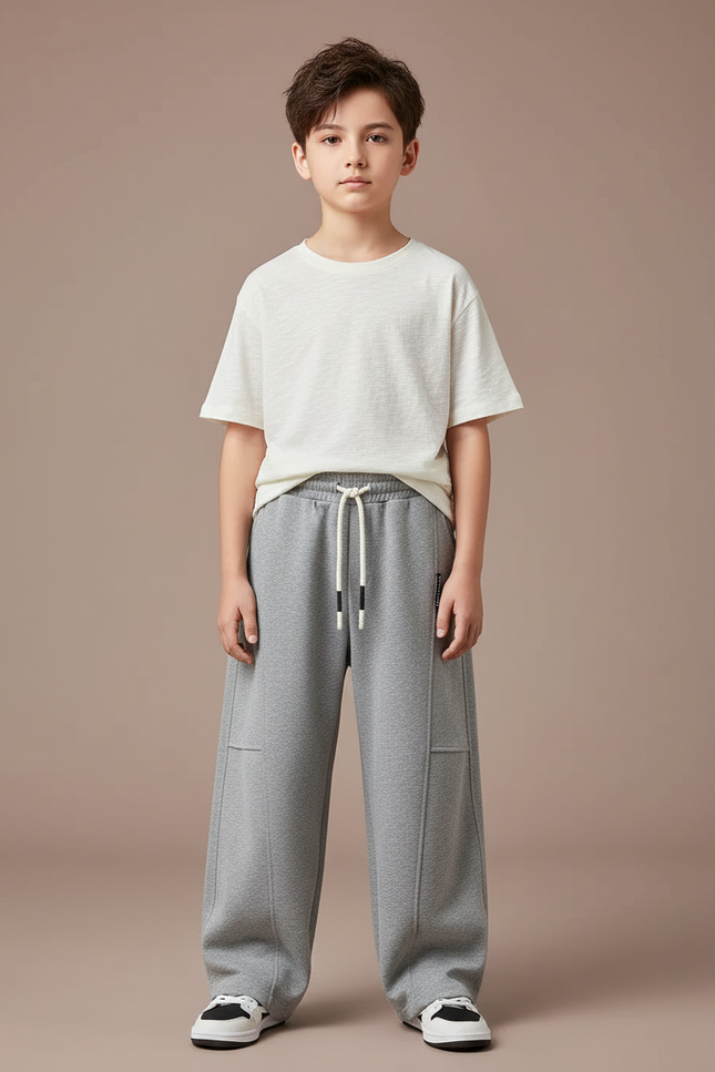 Pantalon Parachute Gris Ample Garçon Sport Décontracté - Molleton