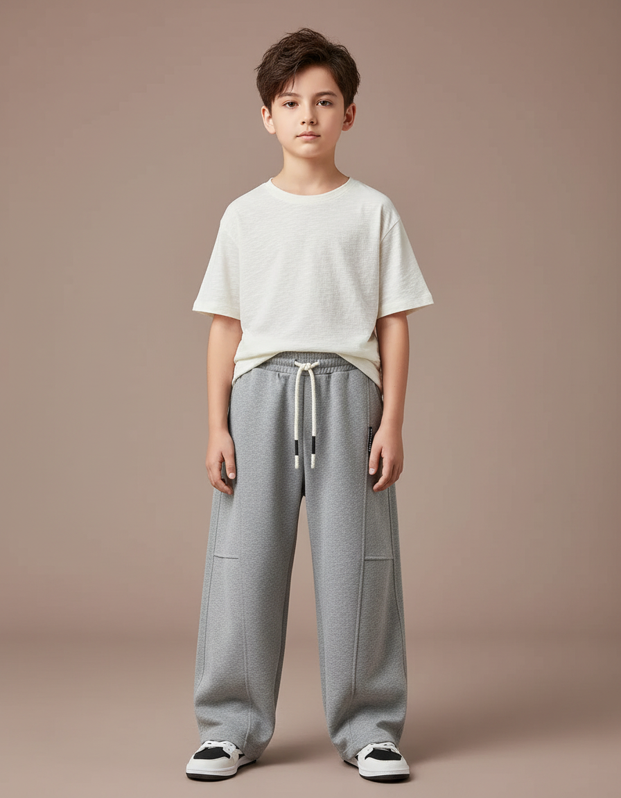 Pantalon Parachute Gris Ample Garçon Sport Décontracté - Molleton