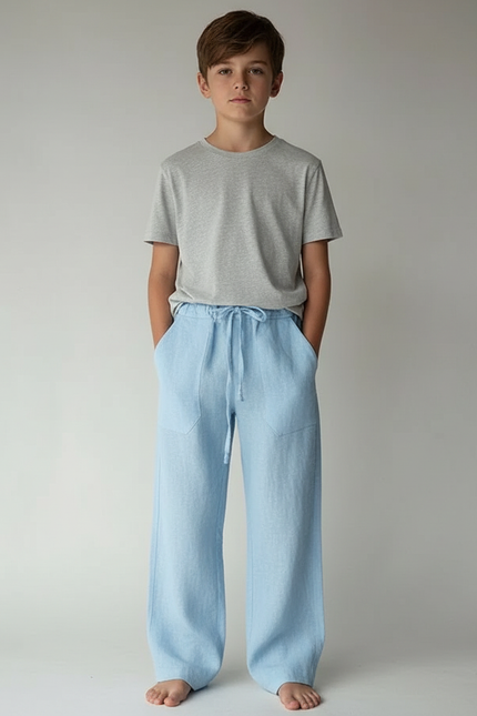 Pantalon Parachute Bleu Ciel Ample Lin Enfant Décontracté