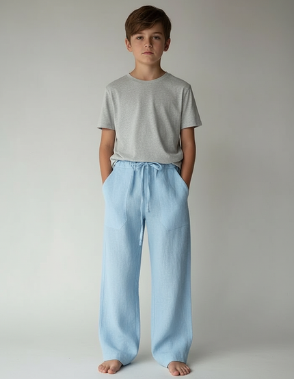Pantalon Parachute Bleu Ciel Ample Lin Enfant Décontracté