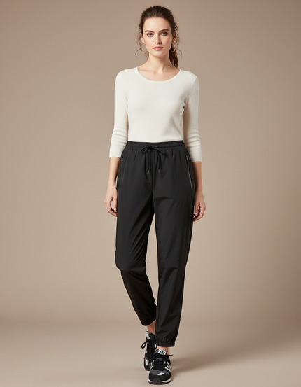 Pantalon Parachute Noir Fluide Décontracté Femme - Polyester
