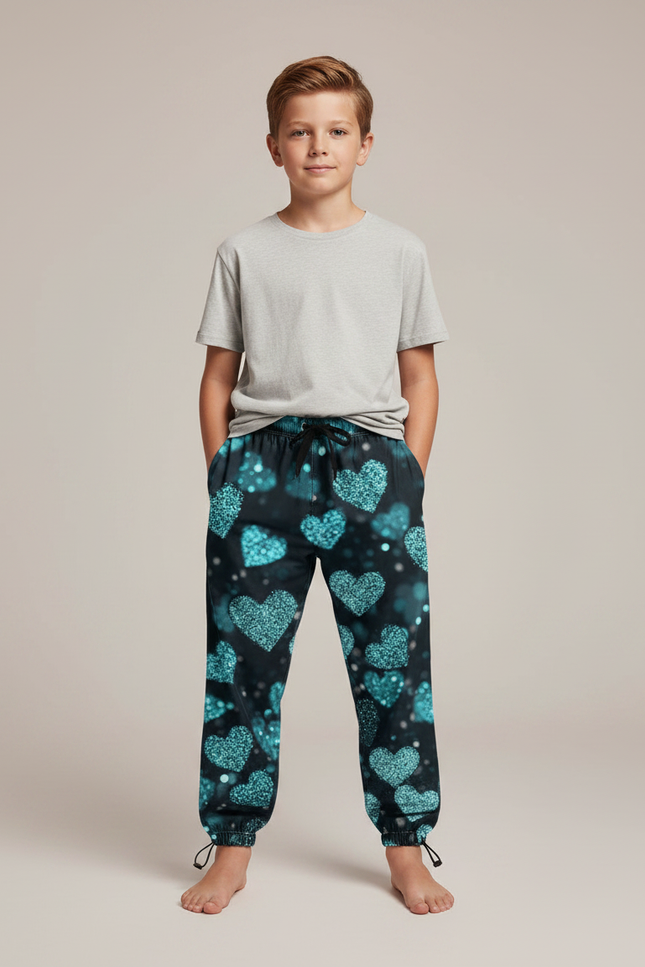 Pantalon Parachute Noir Cœurs Scintillants Garçon Décontracté - Polyester