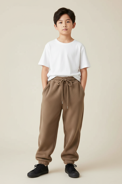 Pantalon Parachute Marron Molleton Ample Enfant Décontracté