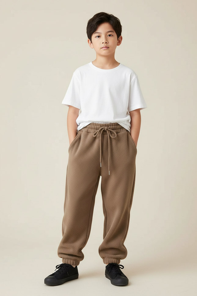 Pantalon Parachute Marron Molleton Ample Enfant Décontracté