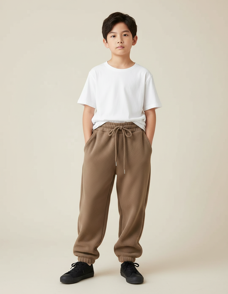 Pantalon Parachute Marron Molleton Ample Enfant Décontracté
