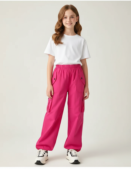 Pantalon Parachute Rose Vif Ample Cargo Femme - Toile