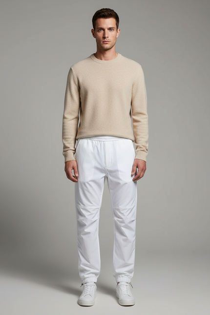 Pantalon Parachute Blanc Respirant Slim Fit Décontracté Homme - Polyester