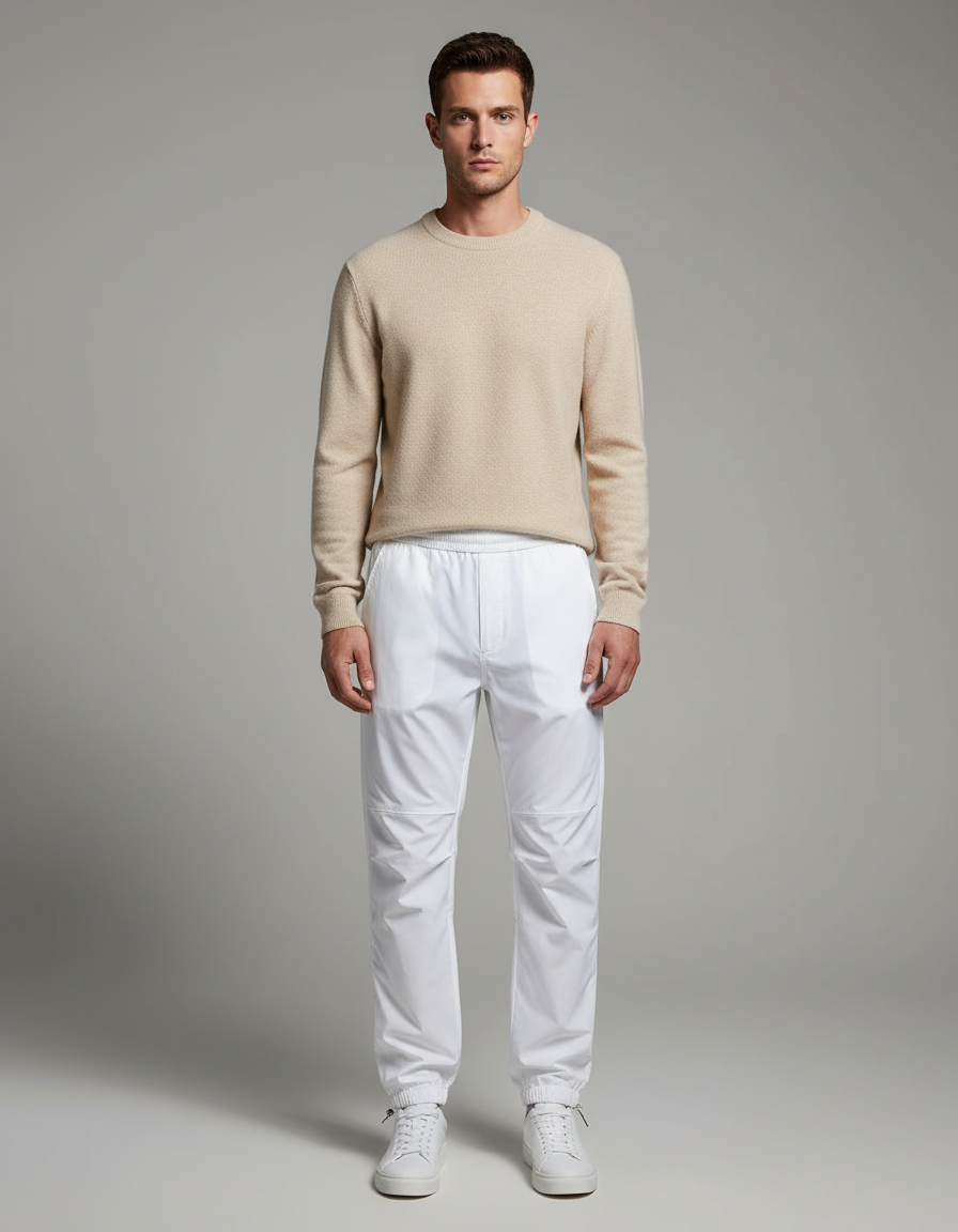 Pantalon Parachute Blanc Respirant Slim Fit Décontracté Homme - Polyester