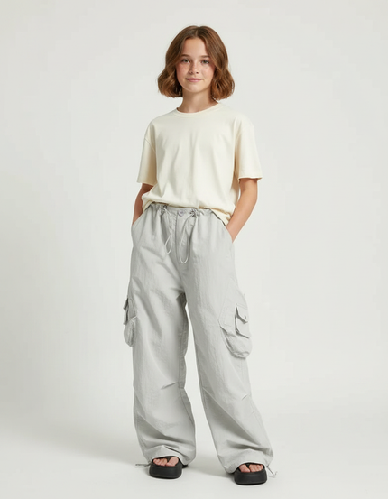 Pantalon Parachute Gris Ample Cargo Enfant Léger - Polyester