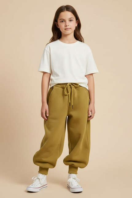 Pantalon Parachute Kaki Ample Molletonné Confortable Fille