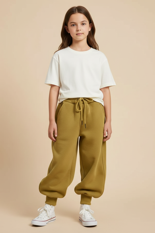 Pantalon Parachute Kaki Ample Molletonné Confortable Fille