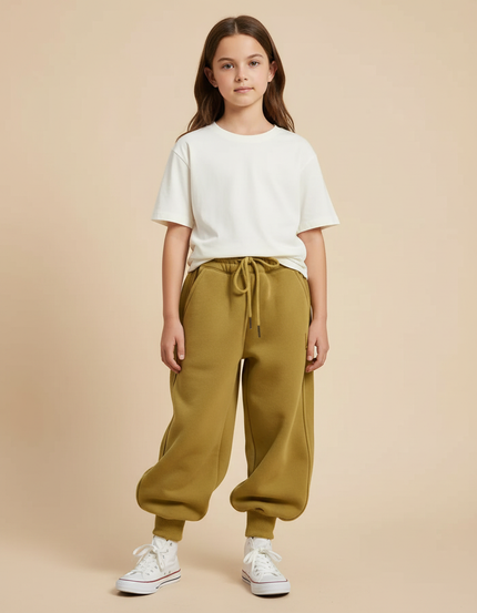 Pantalon Parachute Kaki Ample Molletonné Confortable Fille