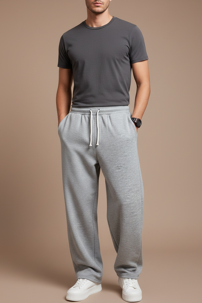 Pantalon Parachute Gris Ample Molleton Cordon Homme