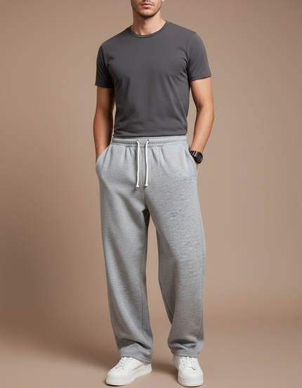 Pantalon Parachute Gris Ample Molleton Cordon Homme