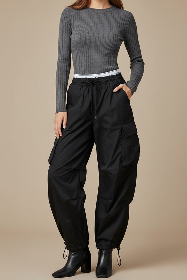 Pantalon Parachute Fille - Noir Polyester