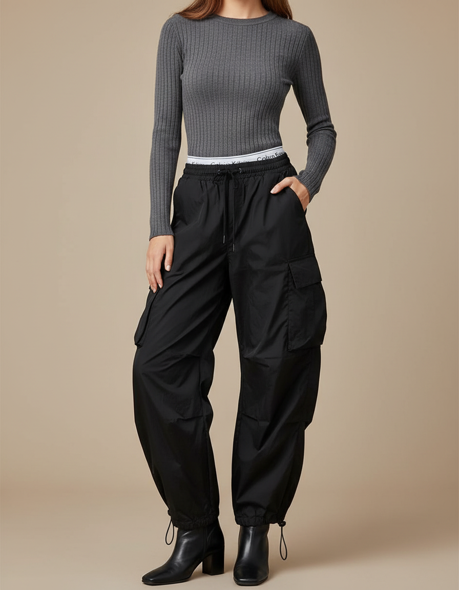 Pantalon Parachute Fille - Noir Polyester