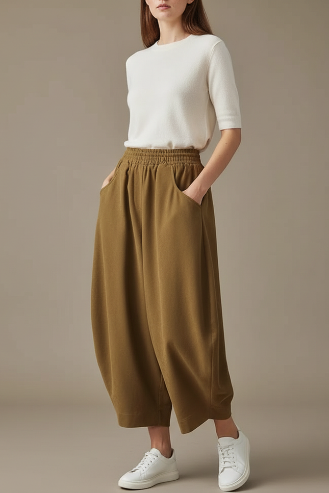 Pantalon Parachute Kaki Ample Coton Décontracté Femme