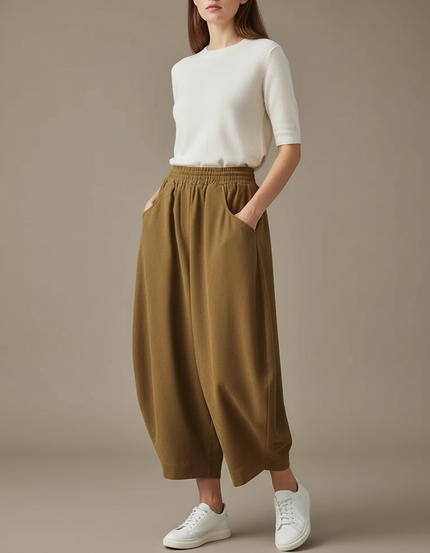 Pantalon Parachute Kaki Ample Coton Décontracté Femme