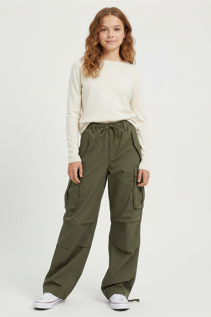Pantalon Parachute Kaki Ample Décontracté Cargo Femme - Toile