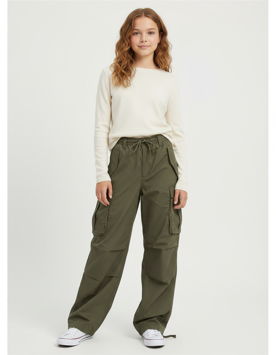 Pantalon Parachute Kaki Ample Décontracté Cargo Femme - Toile