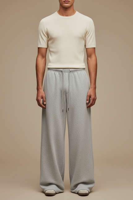 Pantalon Parachute Gris Ample Décontracté Homme Fluide - Molleton