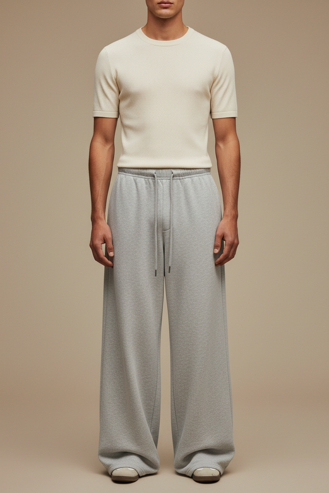 Pantalon Parachute Gris Ample Décontracté Homme Fluide - Molleton