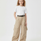 Pantalon Parachute Beige Cargo Ample Fille Décontracté - Toile