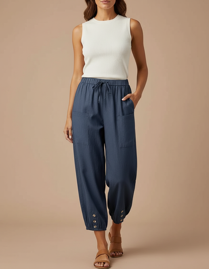 Pantalon Parachute Bleu Coton Ample Décontracté Femmes