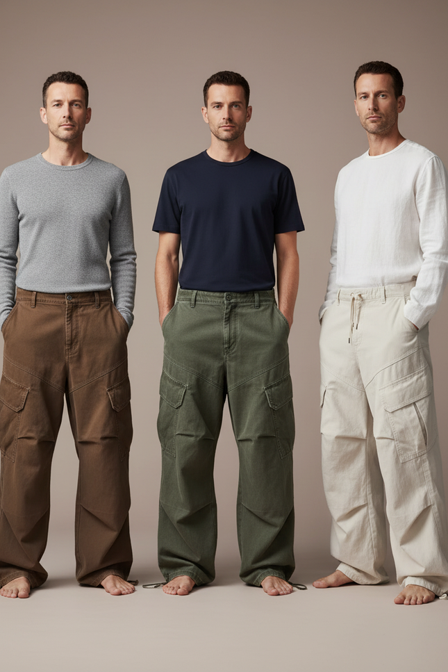 Pantalon Parachute Cargo Ample Coton Décontracté Homme - Kaki