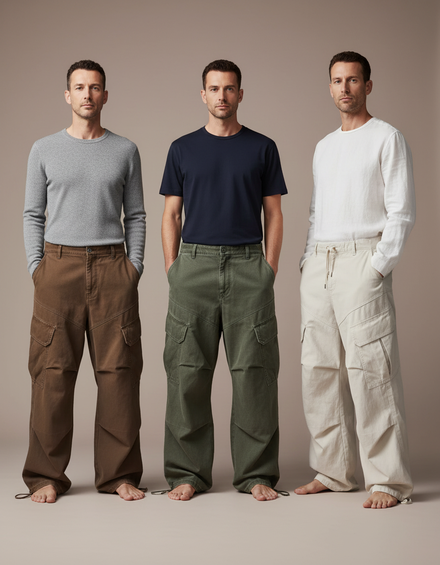Pantalon Parachute Cargo Ample Coton Décontracté Homme - Kaki