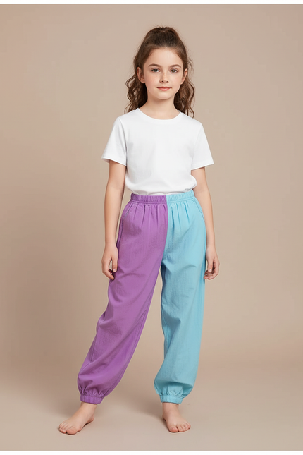 Pantalon Parachute Bicolore Ample Coton Confortable Enfant - Multicolore