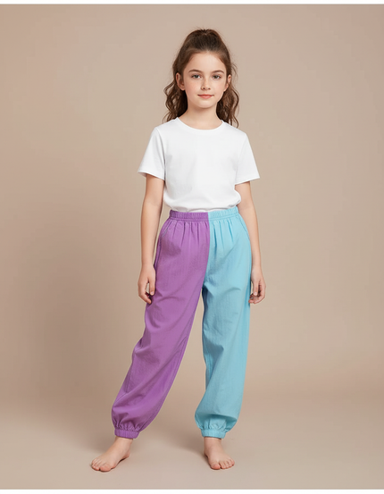 Pantalon Parachute Bicolore Ample Coton Confortable Enfant - Multicolore
