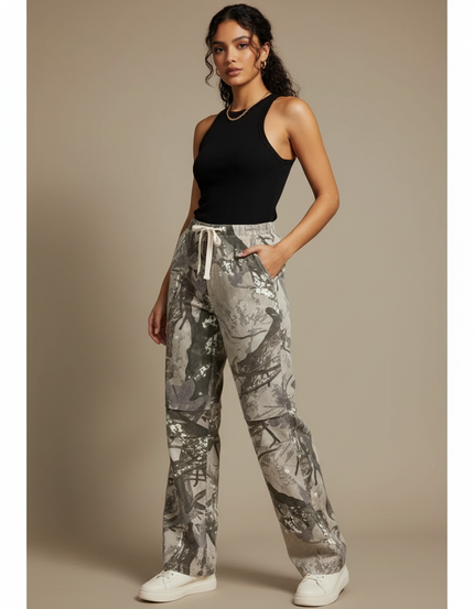 Pantalon Parachute Camouflage Imprimé Ample Décontracté Fluide - Coton